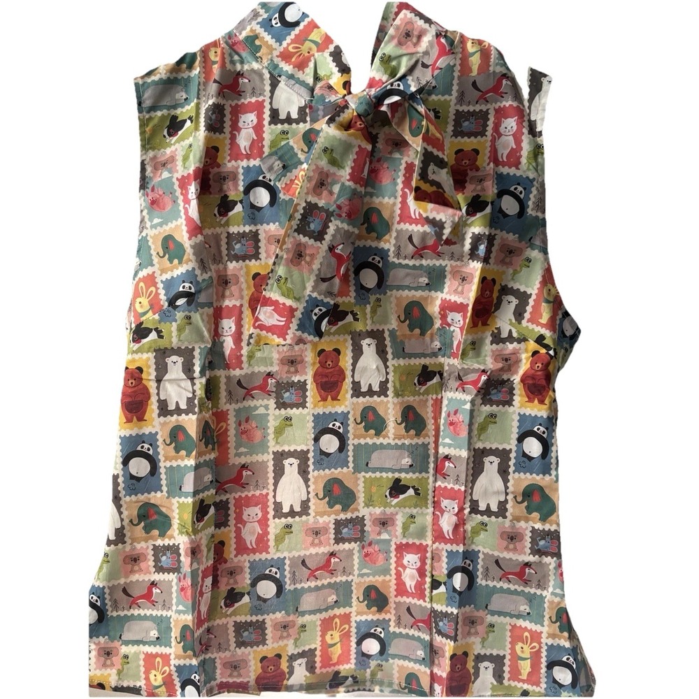Tulip B Small Little Animals  Print W Tie Sleeveless Novelty NWT Cottage‎ core